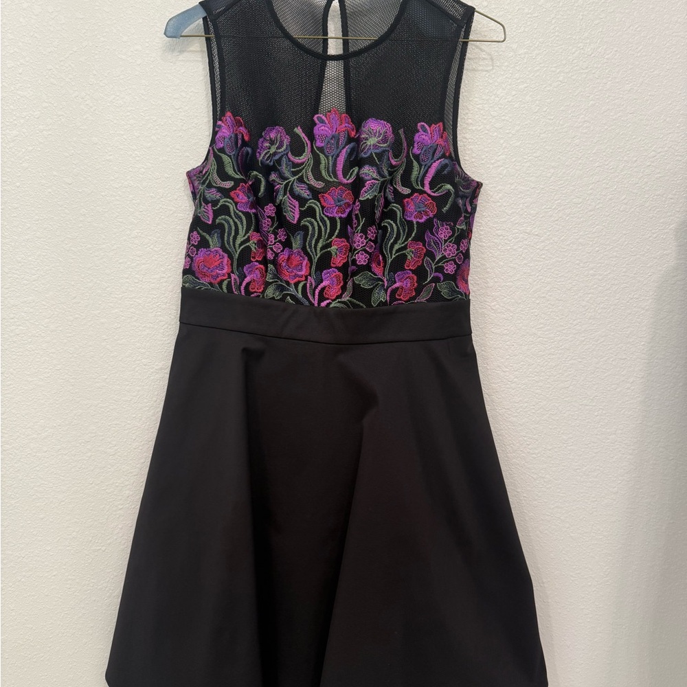 Bebe floral embroidered black dress